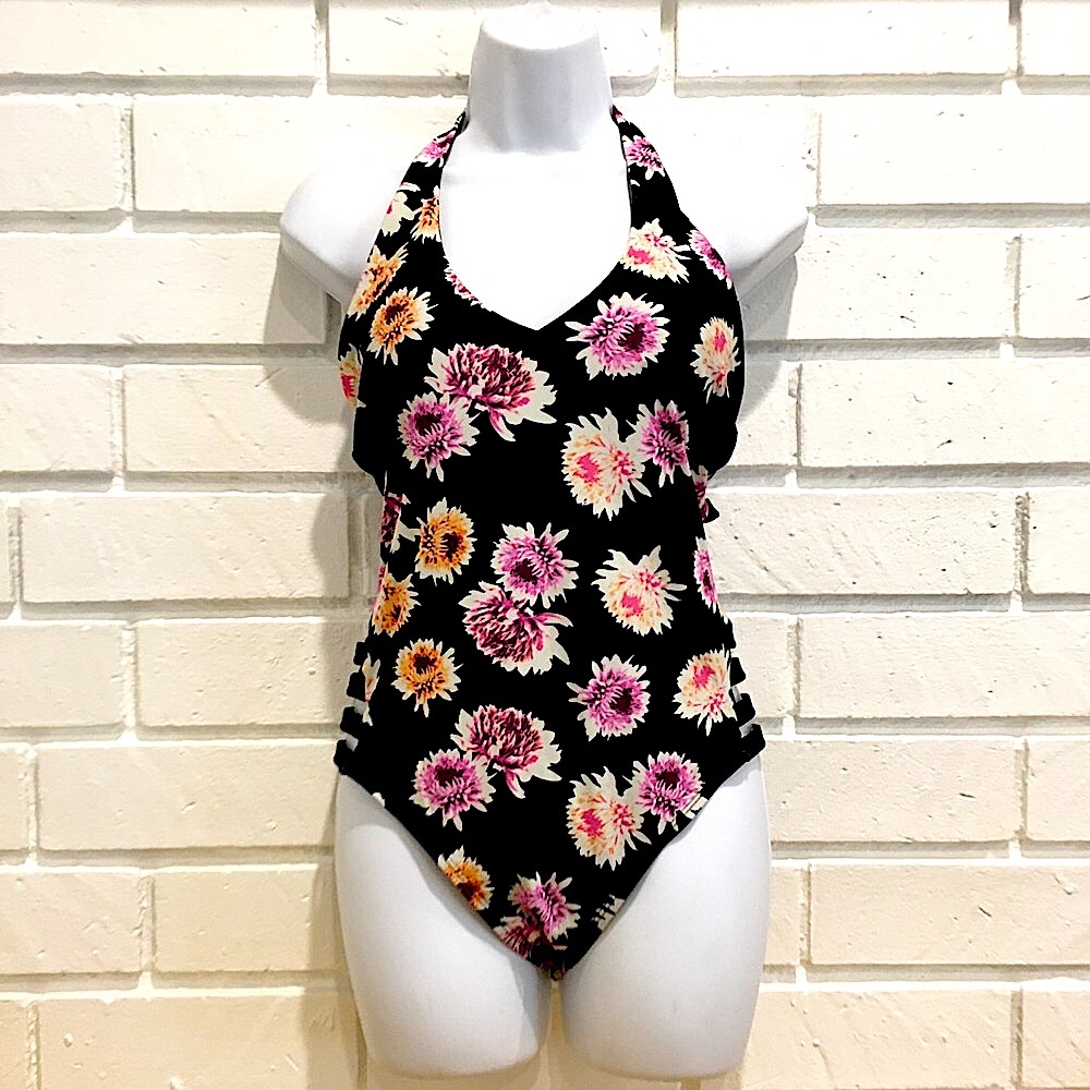 Shade & Shore Black/Pink Floral Bathing Suit 8